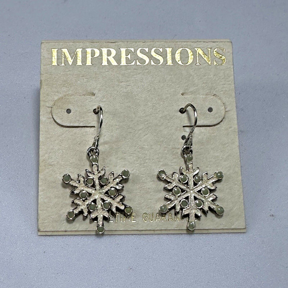Impressions Snowflake Sparkling Earrings Hoop Dangling Winter Christmas - Picture 2 of 6